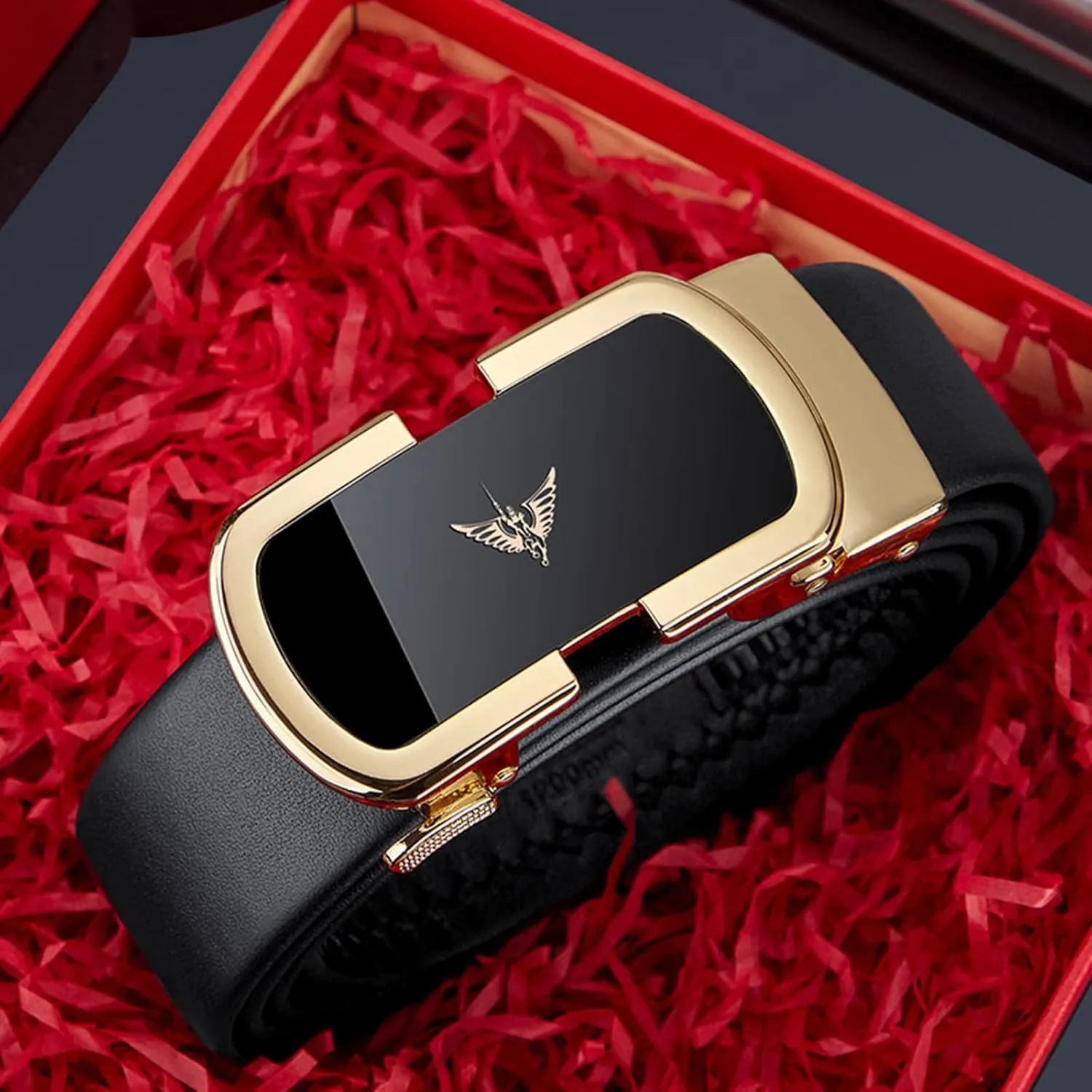 VANNANBA Leather Ratchet Belts for Men Automatic Buckle Casual Belt,with Gift Box