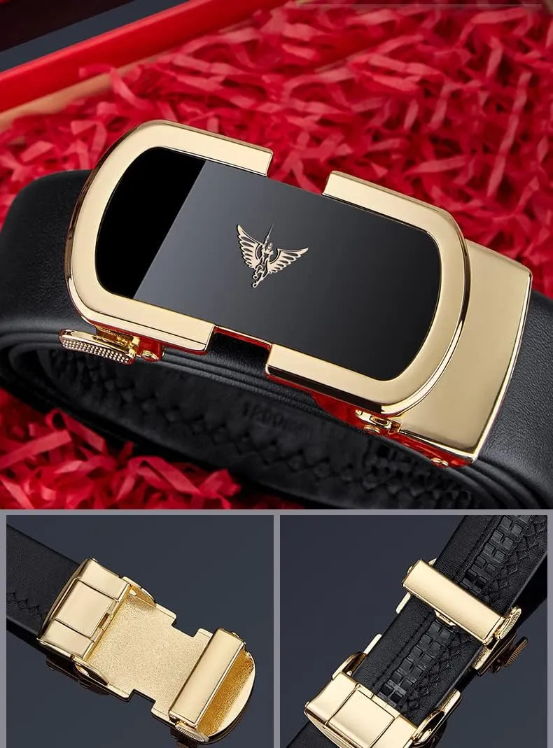 VANNANBA Leather Ratchet Belts for Men Automatic Buckle Casual Belt,with Gift Box