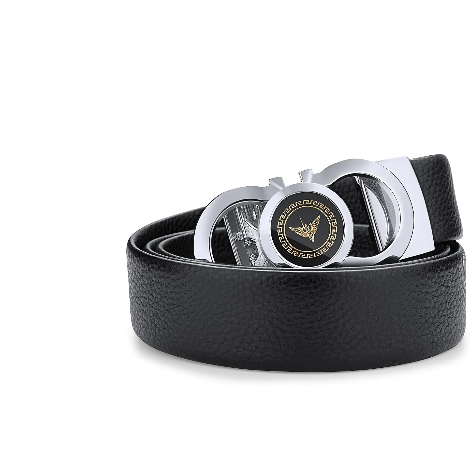 VANNANBA Mens Leather Ratchet Belts Slide Dress Belt for men Automatic Buckle with Gift Box
