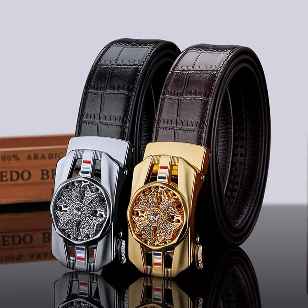 VANNANBA Mens Ratchet Leather Belt Designer Belts for Men,Trend Fashion,Western Belts for Jeans with Gift Box