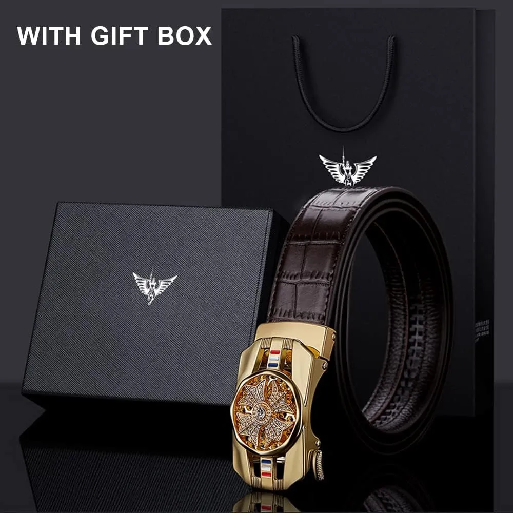 VANNANBA Mens Ratchet Leather Belt Designer Belts for Men,Trend Fashion,Western Belts for Jeans with Gift Box