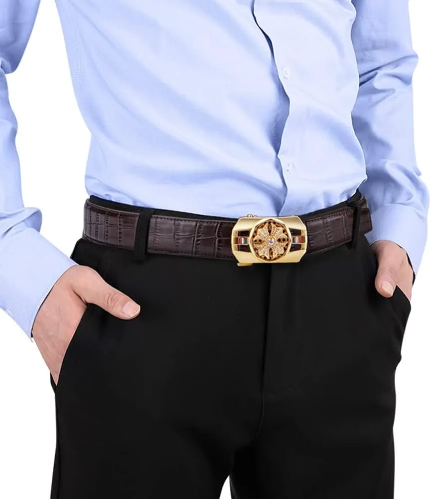 VANNANBA Mens Ratchet Leather Belt Designer Belts for Men,Trend Fashion,Western Belts for Jeans with Gift Box