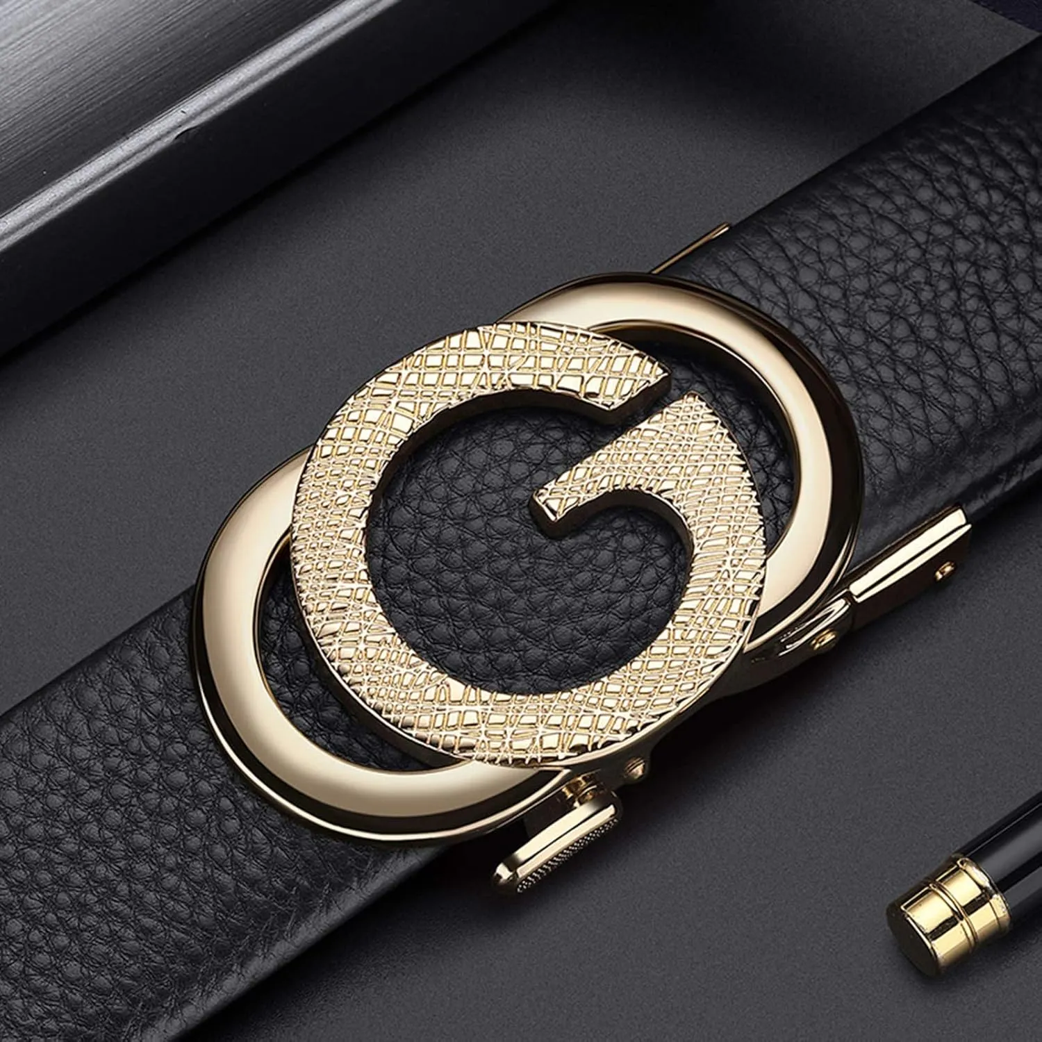 VANNANBA Ratchet Leather Belt for Men Designer Belts for Men with Automatic Buckle Alloy,Trend Fashion with Gift Box