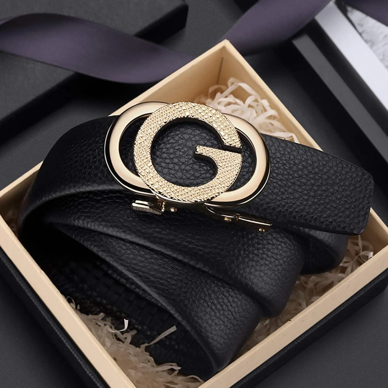 VANNANBA Ratchet Leather Belt for Men Designer Belts for Men with Automatic Buckle Alloy,Trend Fashion with Gift Box