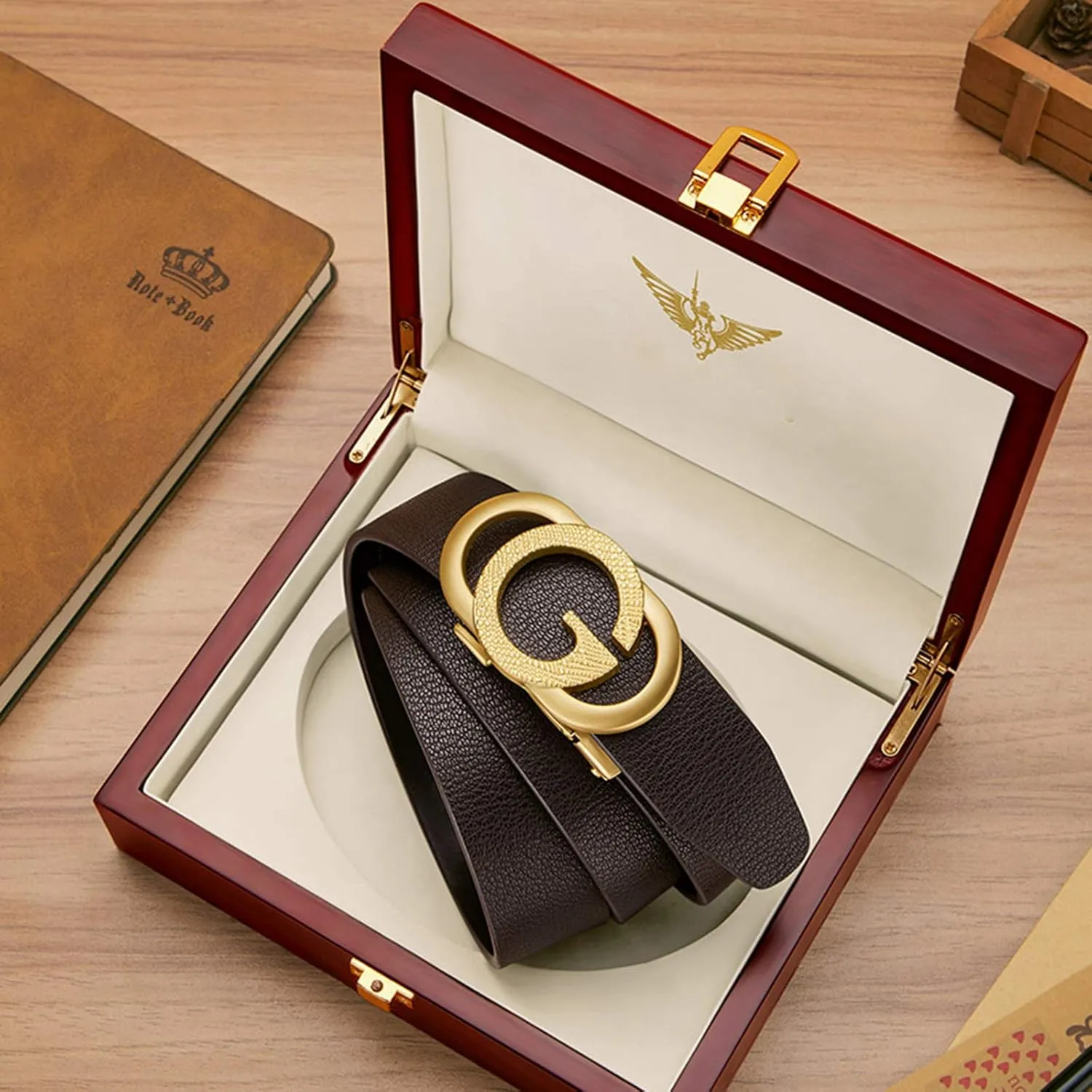 VANNANBA Ratchet Leather Belt for Men Designer Belts for Men with Automatic Buckle Alloy,Trend Fashion with Gift Box