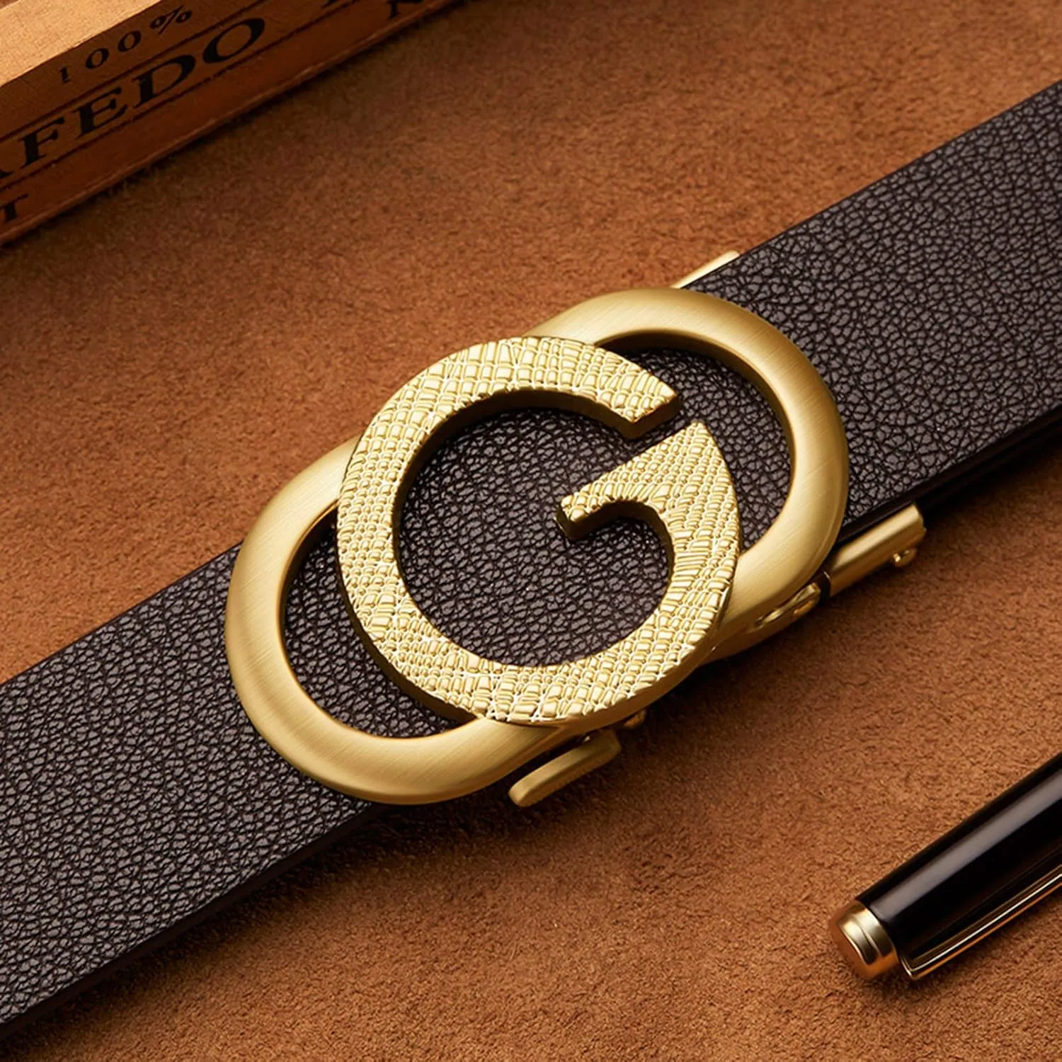 VANNANBA Ratchet Leather Belt for Men Designer Belts for Men with Automatic Buckle Alloy,Trend Fashion with Gift Box