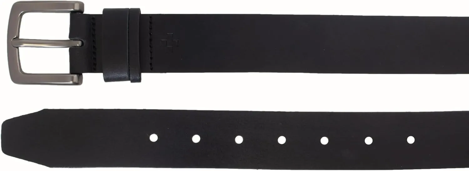 Vince Camuto Mens Jean Belt | Black Belt - Width | Genuine Leather Belt | Matte Nickle Finish Belt Buckle