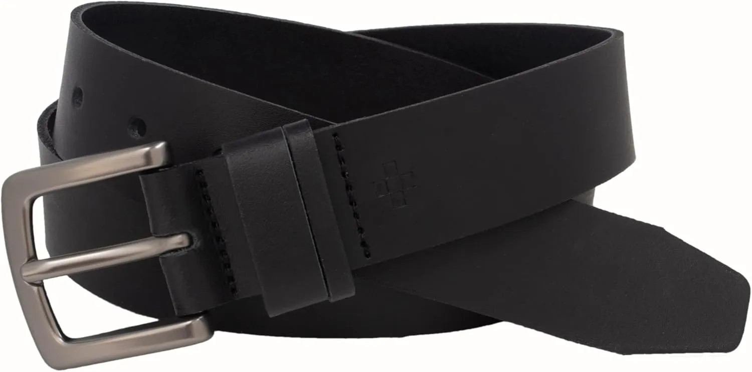 Vince Camuto Mens Jean Belt | Black Belt - Width | Genuine Leather Belt | Matte Nickle Finish Belt Buckle