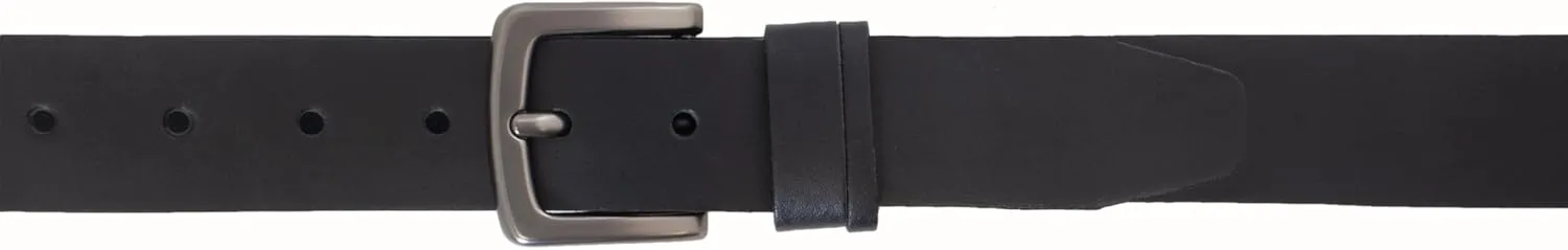 Vince Camuto Mens Jean Belt | Black Belt - Width | Genuine Leather Belt | Matte Nickle Finish Belt Buckle