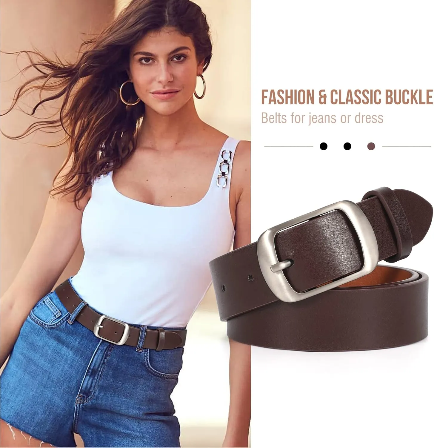 VONMELLI 2 Packs Women Leather Belts for Jeans Fashion Leather Ladies Waist Belt