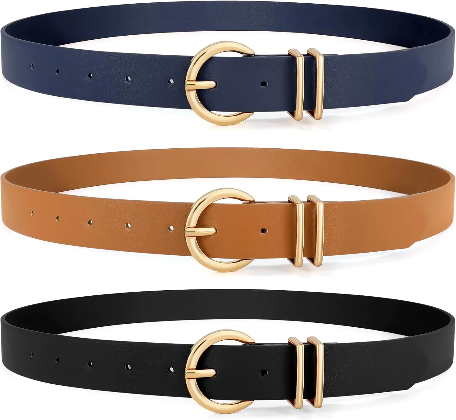 VONMELLI 3 Pack Women's Leather Belts for Jeans Dresses Ladies Waist Belt with Fashion Gold Buckle