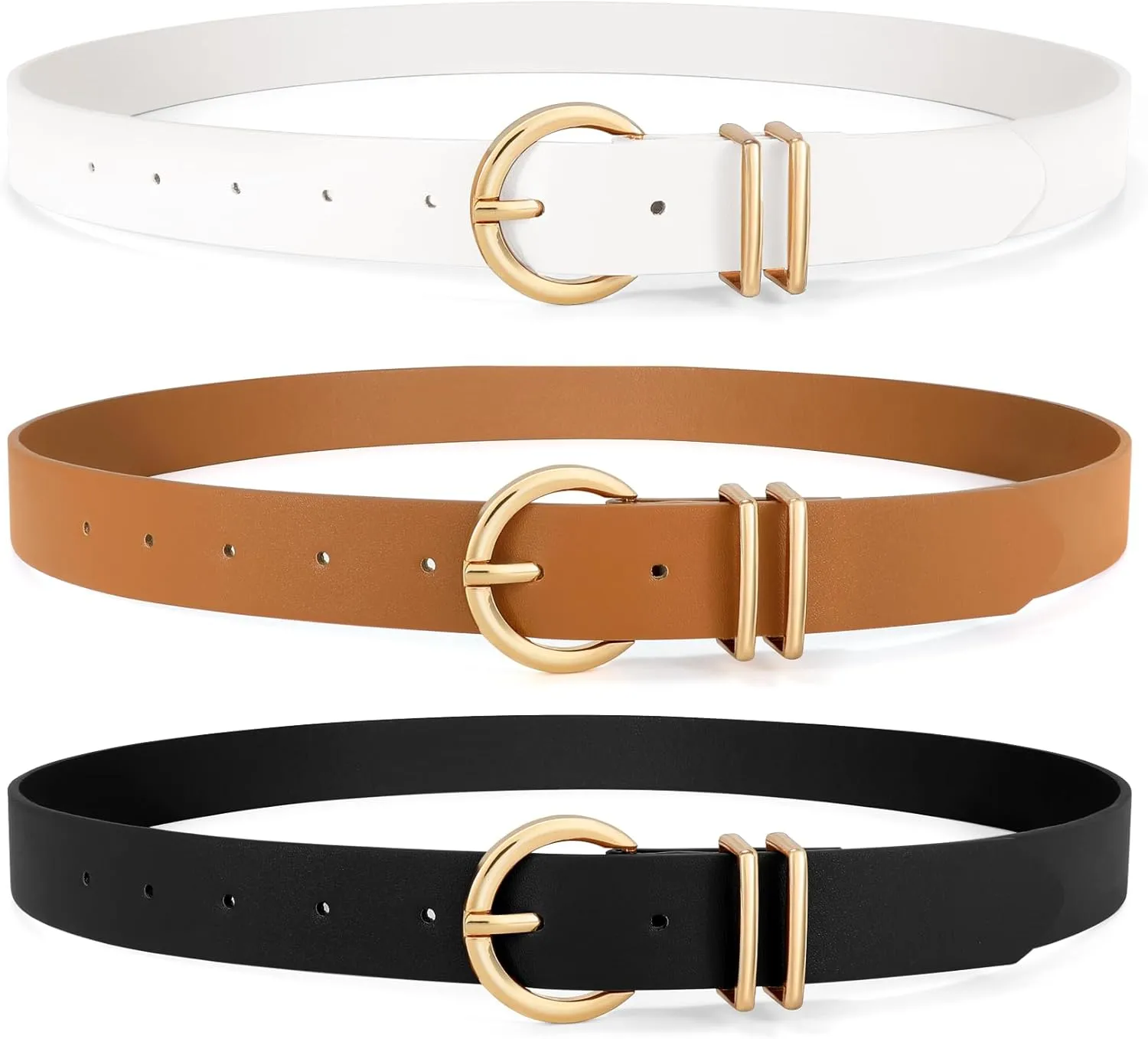 VONMELLI 3 Pack Women's Leather Belts for Jeans Dresses Ladies Waist Belt with Fashion Gold Buckle