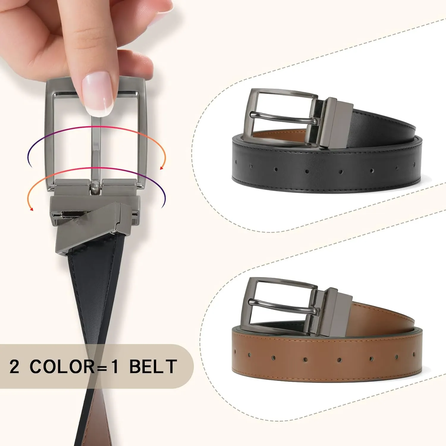 VONMELLI Reversible Belt for Women Leather Belts for Jeans Pants Fashion Ladies Dress Belt Trim to Fit