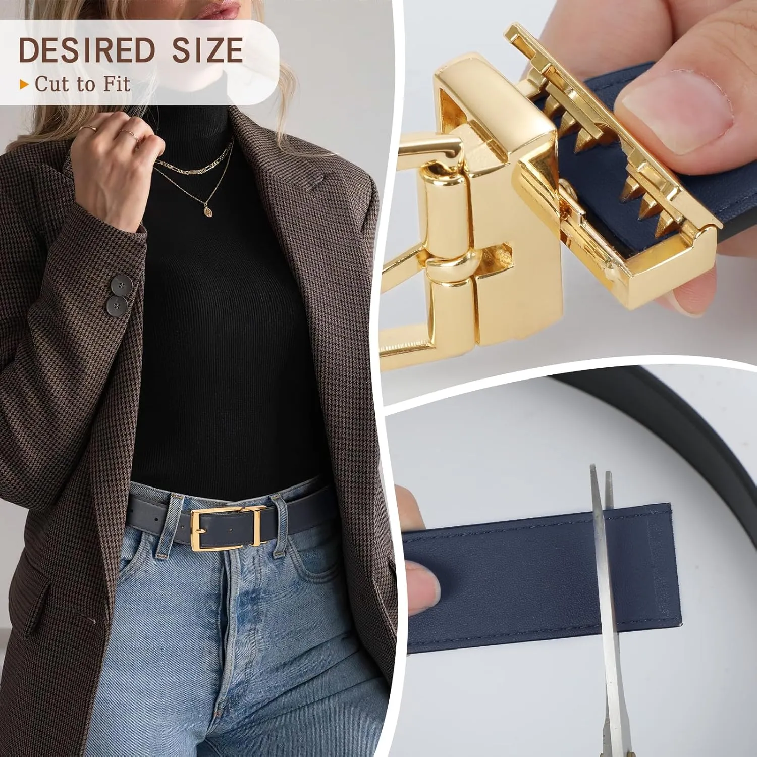 VONMELLI Reversible Belt for Women Leather Belts for Jeans Pants Fashion Ladies Dress Belt Trim to Fit