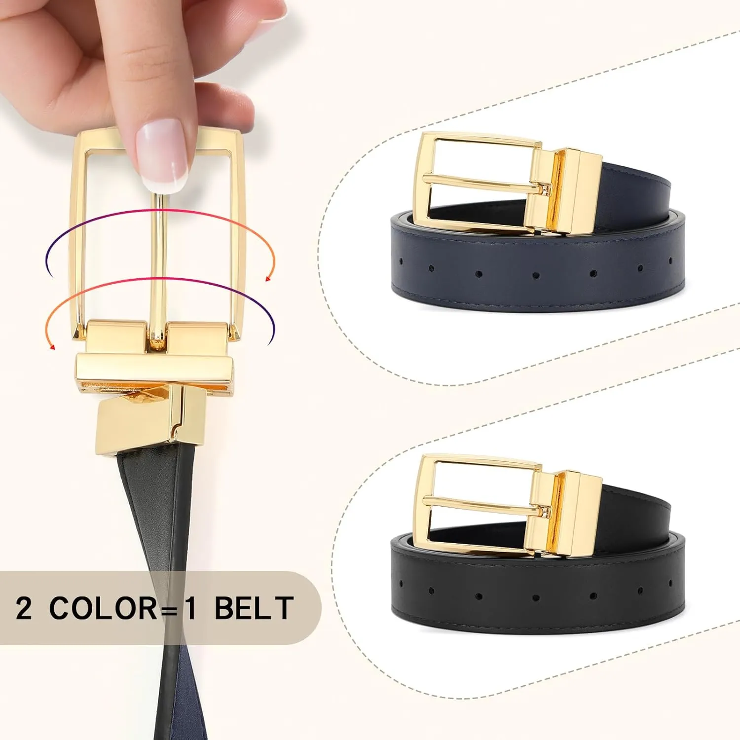 VONMELLI Reversible Belt for Women Leather Belts for Jeans Pants Fashion Ladies Dress Belt Trim to Fit
