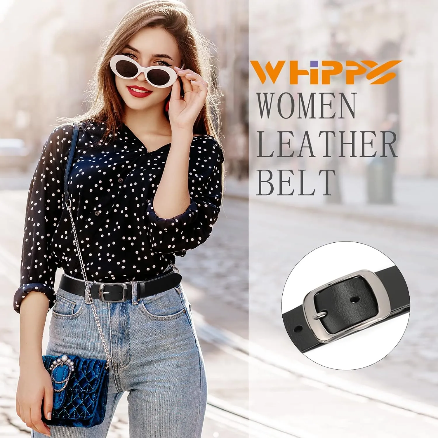WHIPPY Women Leather Belts for Jeans Pants Fashion Dress Belt for Women with Solid Pin Buckle