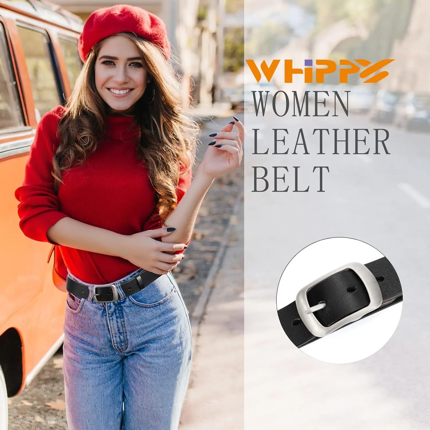 WHIPPY Women Leather Belts for Jeans Pants Fashion Dress Belt for Women with Solid Pin Buckle