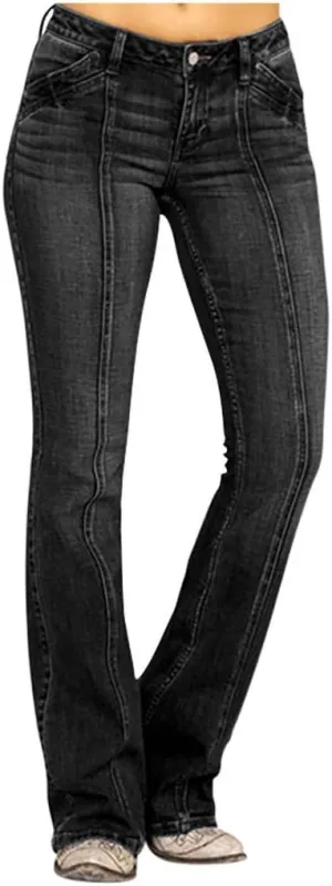 Women Bell Bottom Jeans Mid Waisted Flare Jeans Stretch Bootcut Jeans with Classic Wide Leg Denim Pants