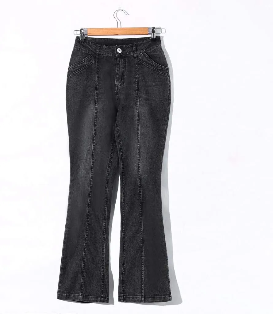 Women Bell Bottom Jeans Mid Waisted Flare Jeans Stretch Bootcut Jeans with Classic Wide Leg Denim Pants