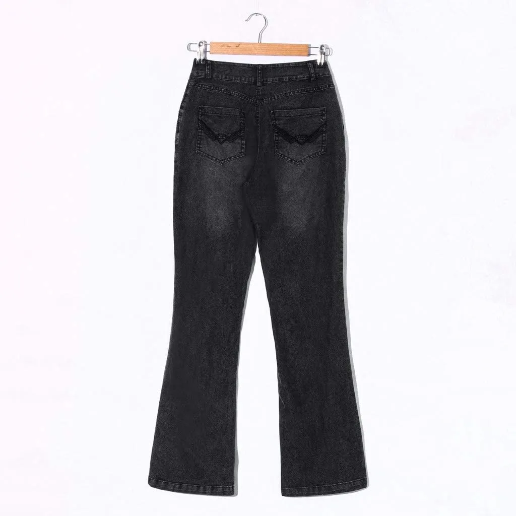 Women Bell Bottom Jeans Mid Waisted Flare Jeans Stretch Bootcut Jeans with Classic Wide Leg Denim Pants