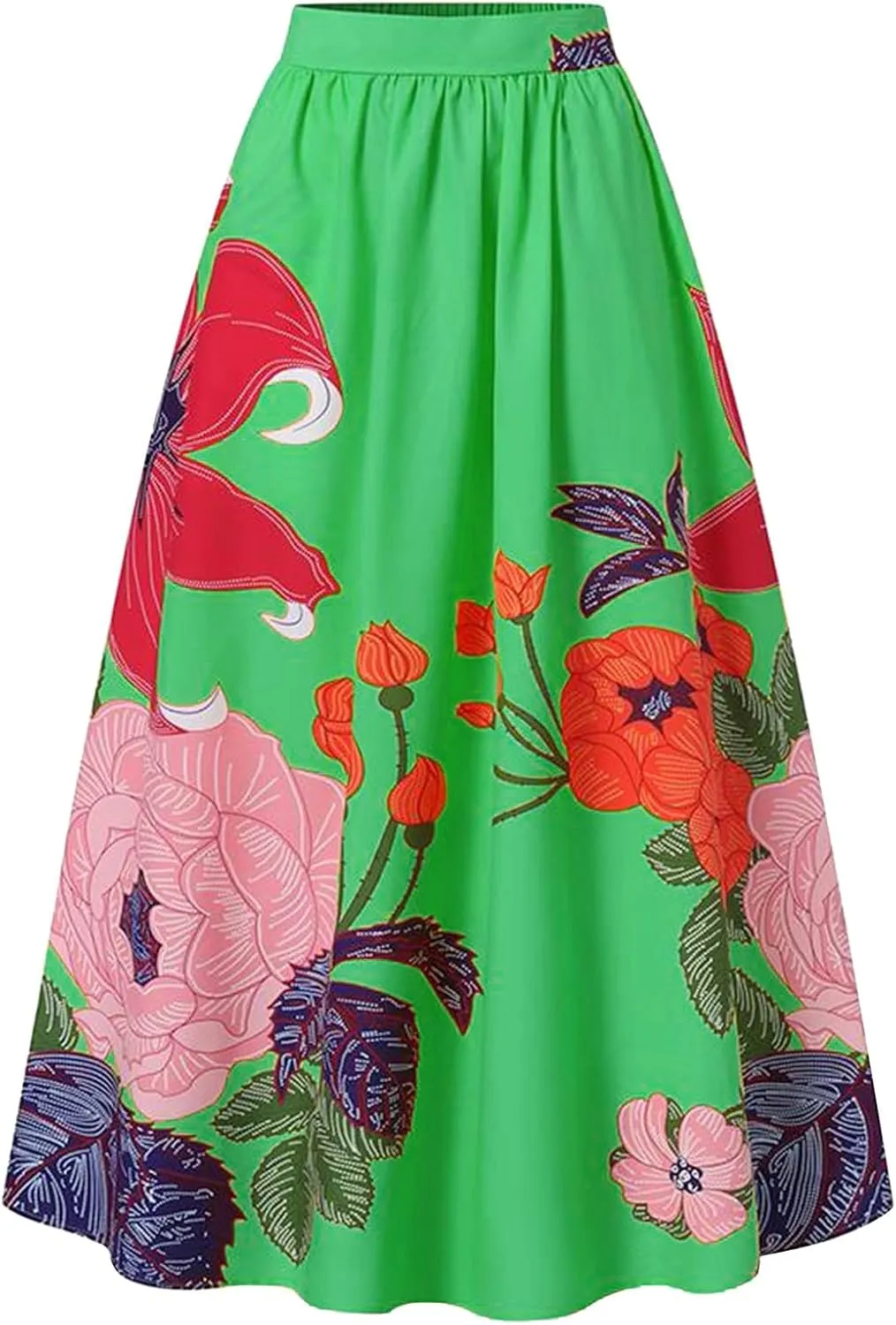 Women Casual 2025 Maxi Skirt Floral Flowy Bohemian Renaissance A Line Trendy Dress Spring Beach Skirts with Pockets