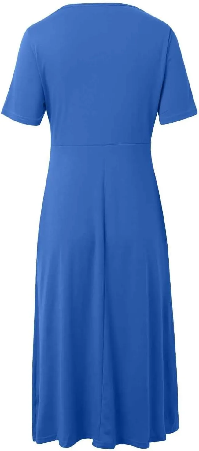 Women Casual Summer Dresses Elegant Short Sleeve Pleated A Line Dresses for Women 2025 Swing Party Travel Vacation Outfits