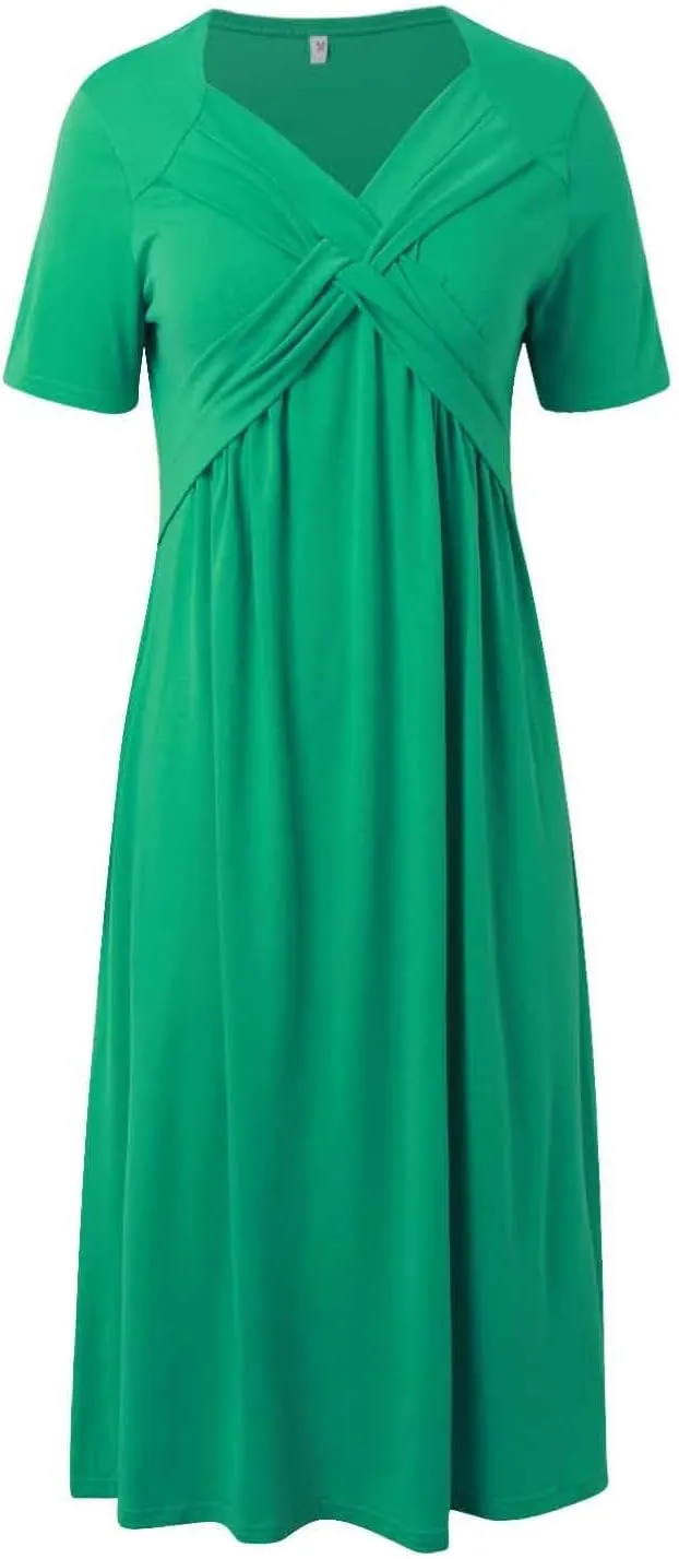 Women Casual Summer Dresses Elegant Short Sleeve Pleated A Line Dresses for Women 2025 Swing Party Travel Vacation Outfits