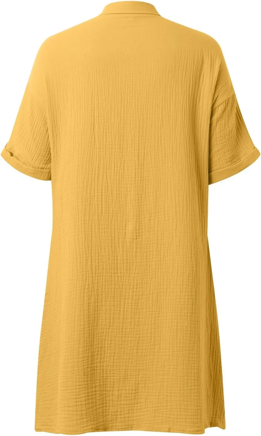 Women Summer 2025 Shirt Dress Button Down Short Sleeve Fashion Casual Fit Skirts with Pockets Church Work Dresses