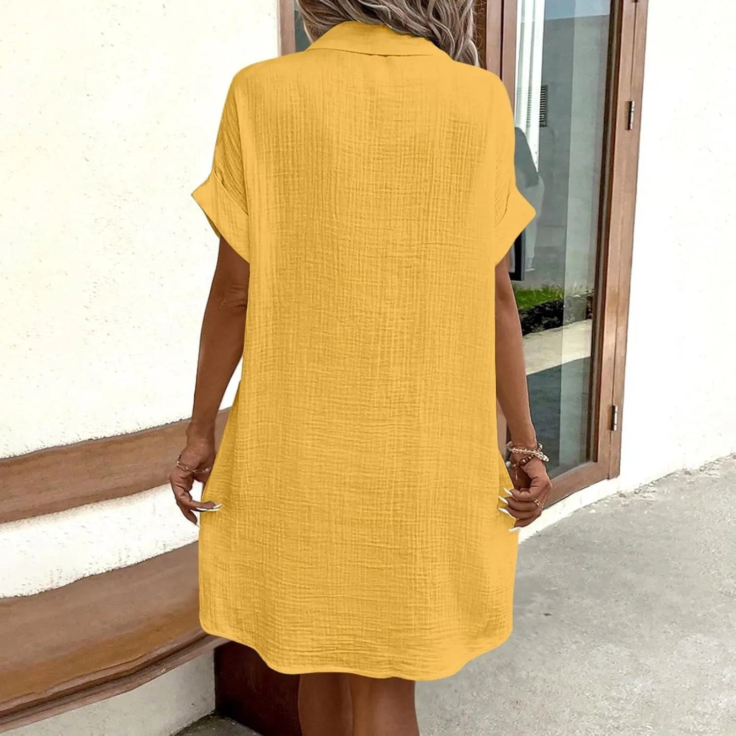 Women Summer 2025 Shirt Dress Button Down Short Sleeve Fashion Casual Fit Skirts with Pockets Church Work Dresses
