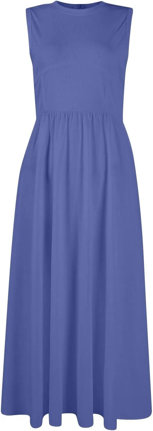 Women Summer Dresses Casual Sundresses Wrap Boho Dresses Tank Dress Sleeveless Business Midi A Line Dress with Pockets