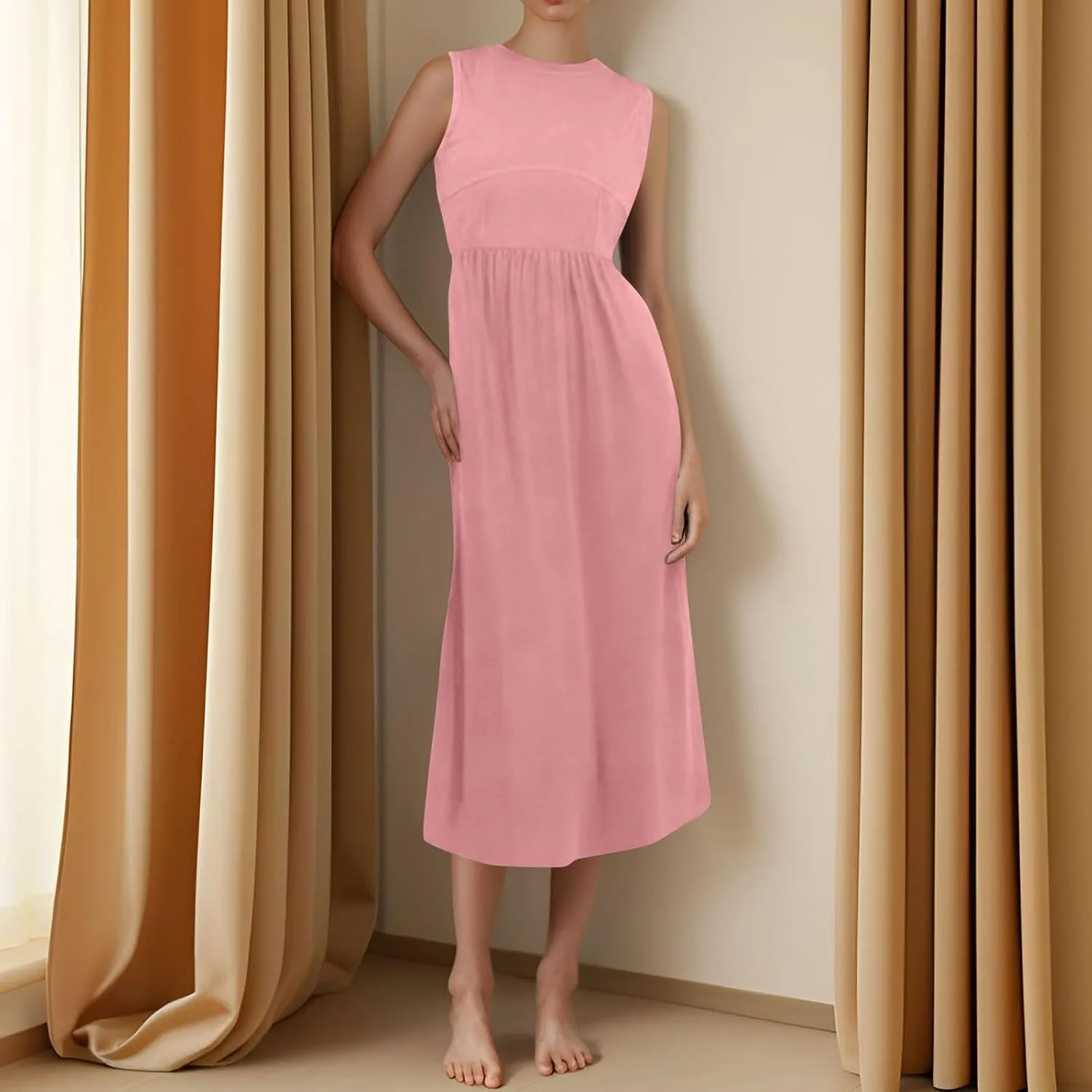 Women Summer Dresses Casual Sundresses Wrap Boho Dresses Tank Dress Sleeveless Business Midi A Line Dress with Pockets