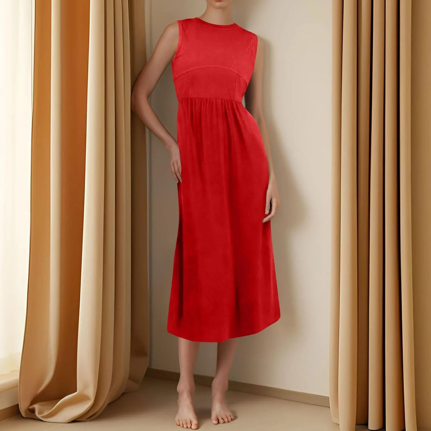Women Summer Dresses Casual Sundresses Wrap Boho Dresses Tank Dress Sleeveless Business Midi A Line Dress with Pockets