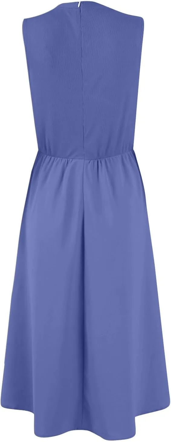 Women Summer Dresses Casual Sundresses Wrap Boho Dresses Tank Dress Sleeveless Business Midi A Line Dress with Pockets