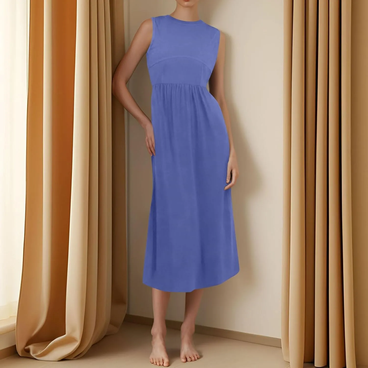 Women Summer Dresses Casual Sundresses Wrap Boho Dresses Tank Dress Sleeveless Business Midi A Line Dress with Pockets