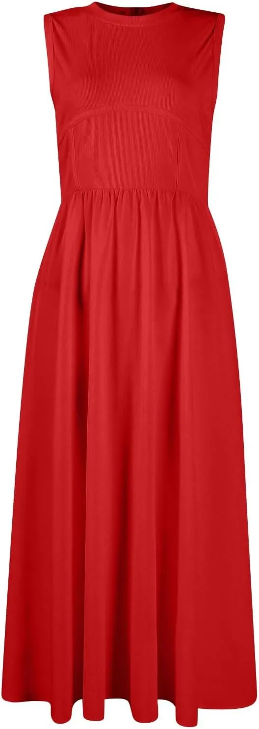 Women Summer Dresses Casual Sundresses Wrap Boho Dresses Tank Dress Sleeveless Business Midi A Line Dress with Pockets