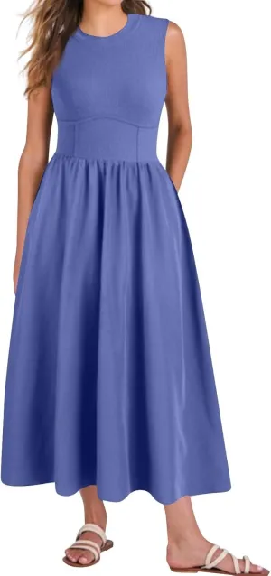 Women Sundress Tank Top Dresses Summer Dresses Pleated Wrap Dress Sleeveless Bohemian Ruffle Dress Formal with Pockets