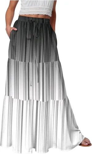 Women's 2025 Bohemian Long Floral Flowy High Waist Floral Maxi Skirt Summer Regular Trendy Skirts