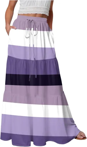 Women's 2025 Bohemian Long Floral Flowy High Waist Floral Maxi Skirt Summer Regular Trendy Skirts