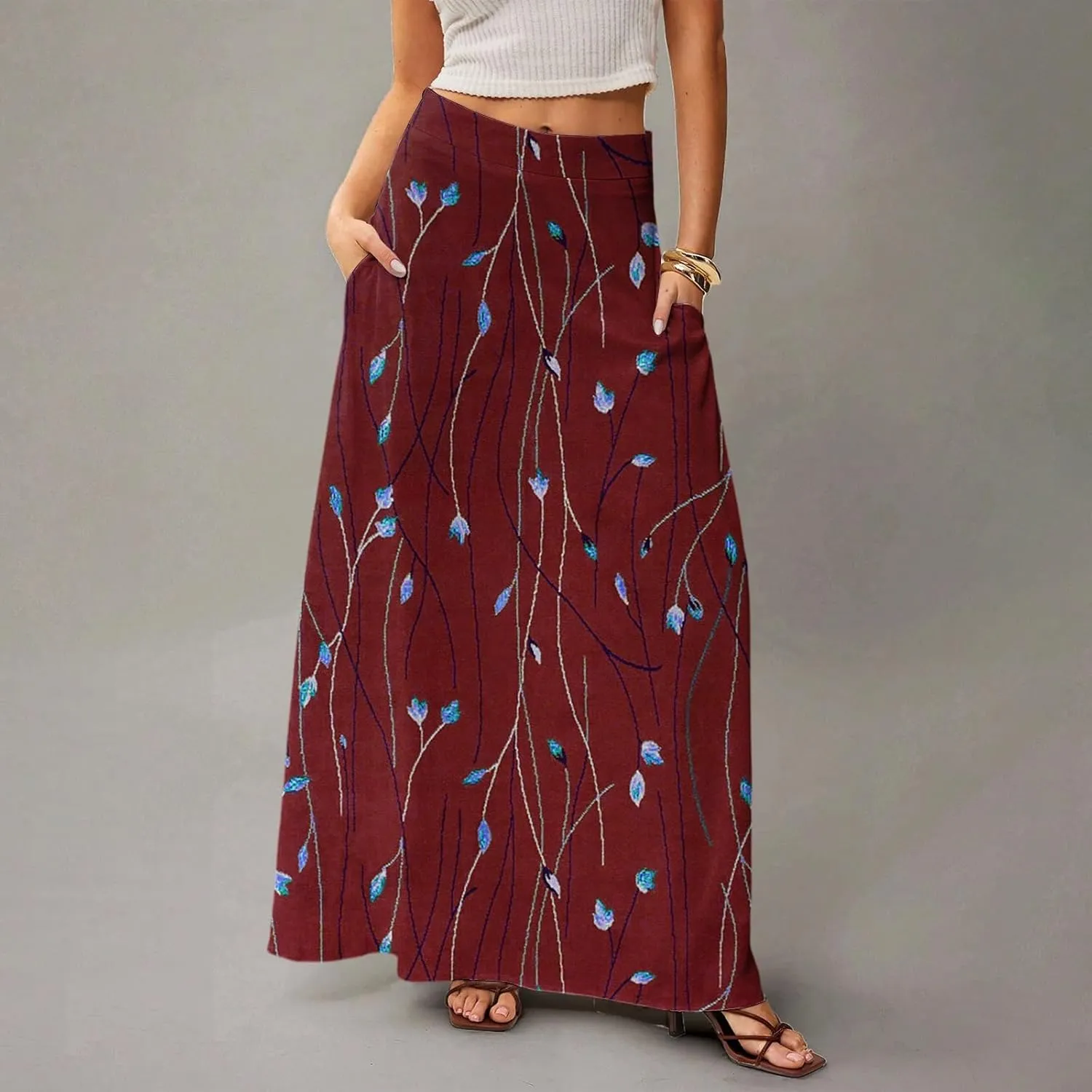 Women's 2025 Bohemian Long Floral Skirts Flowy High Waist Floral Maxi Skirt Summer Regular Trendy Skirts