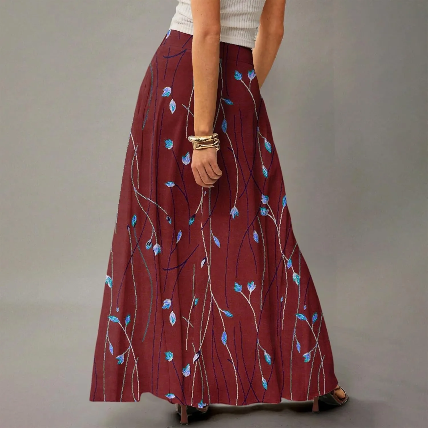 Women's 2025 Bohemian Long Floral Skirts Flowy High Waist Floral Maxi Skirt Summer Regular Trendy Skirts