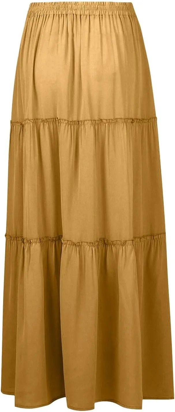 Womens 2025 Summer Long Maxi Skirt Loose Trendy Pleated Tie Knot Elastic High Waisted Flowy Casual A Line Skirts