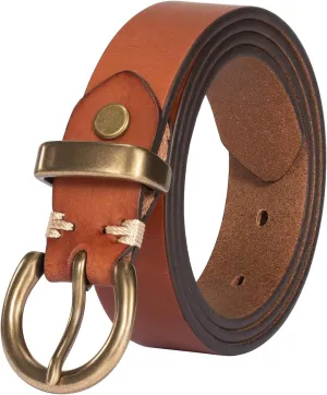 Womens Belt for Jeans Genuine Leather Belt Vintage Solid Brass Circle buckle Gift Box Packaging