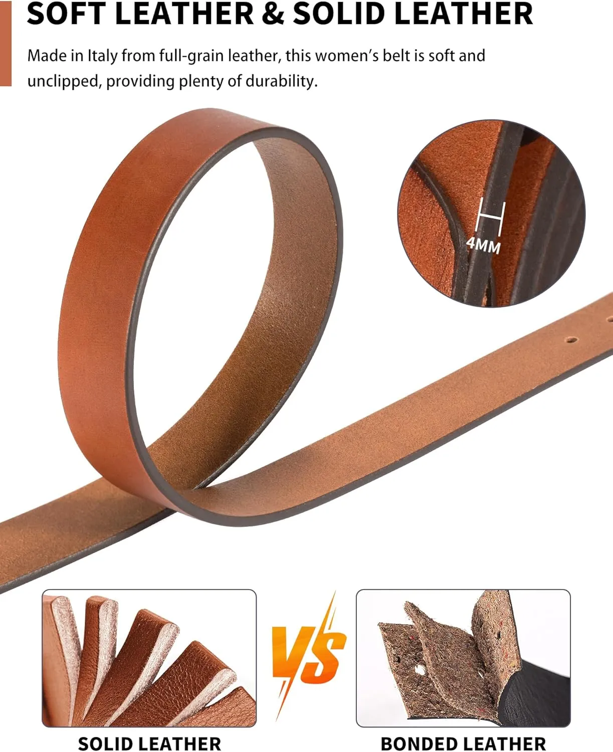 Womens Belt for Jeans Genuine Leather Belt Vintage Solid Brass Circle buckle Gift Box Packaging