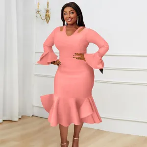 Women's Bodycon V Neck Hollow Out Bowtie Dress Wedding Bridesmaid Evening Party Dresses Mermaid Ruffled Gown
