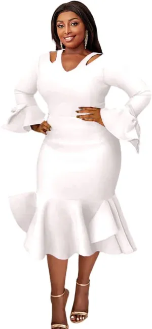 Women's Bodycon V Neck Hollow Out Bowtie Dress Wedding Bridesmaid Evening Party Dresses Mermaid Ruffled Gown