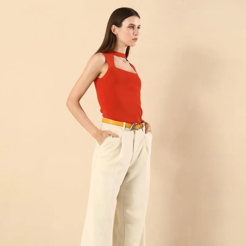 Women's Brown Belt Trend Belt with Gold Buckle Fashion Leather Waist Belt for Jeans Pants