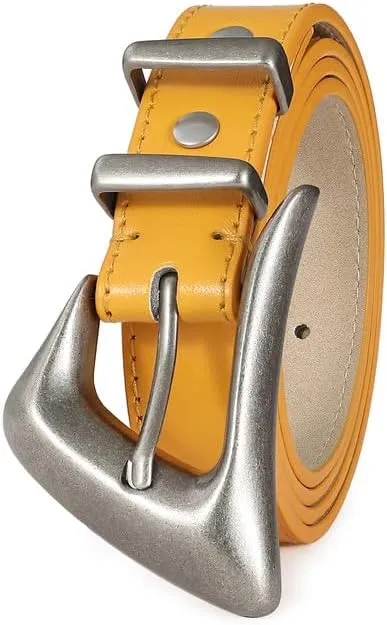 Women's Brown Belt Trend Belt with Gold Buckle Fashion Leather Waist Belt for Jeans Pants