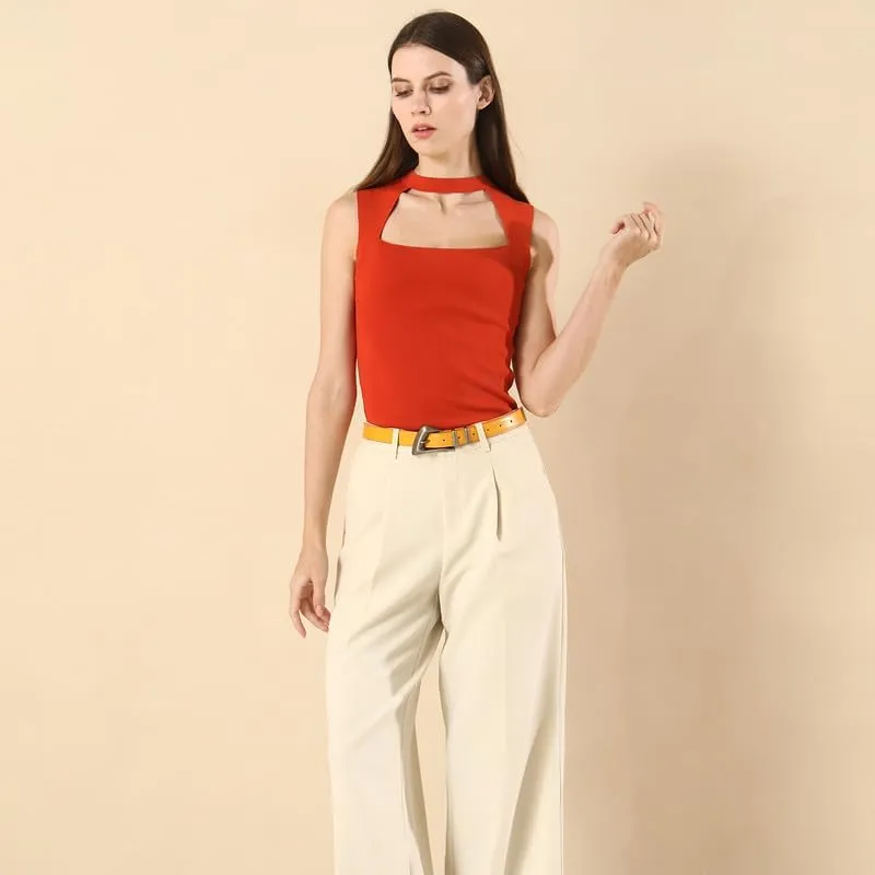 Women's Brown Belt Trend Belt with Gold Buckle Fashion Leather Waist Belt for Jeans Pants