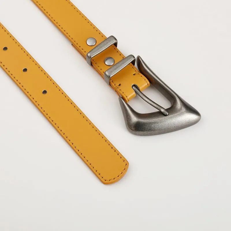 Women's Brown Belt Trend Belt with Gold Buckle Fashion Leather Waist Belt for Jeans Pants