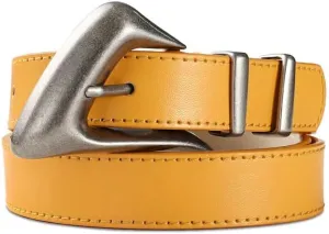 Women's Brown Belt Trend Belt with Gold Buckle Fashion Leather Waist Belt for Jeans Pants